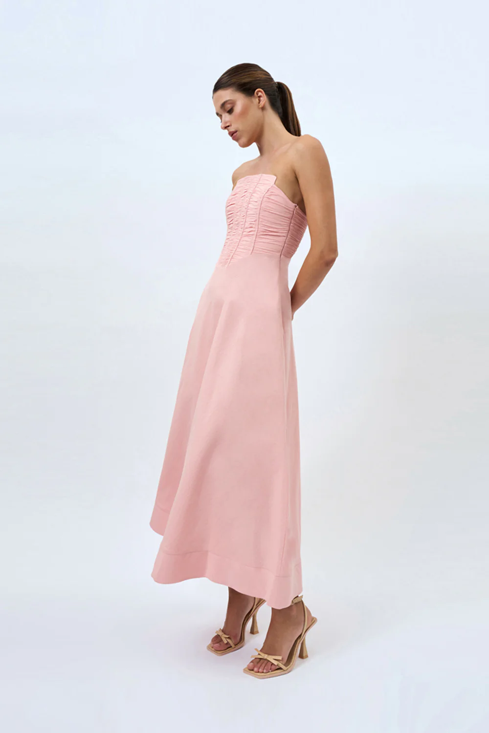 Alessia Gather Strapless Midi Dress | Final Sale - Pink - Image 4