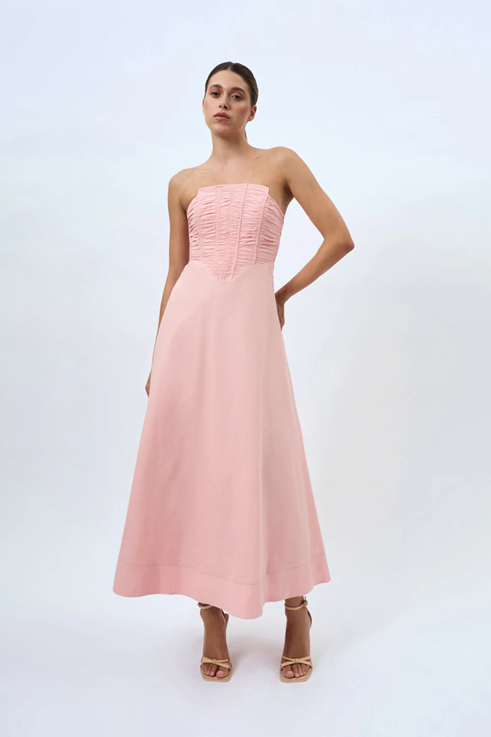 Alessia Gather Strapless Midi Dress | Final Sale - Pink - Image 5