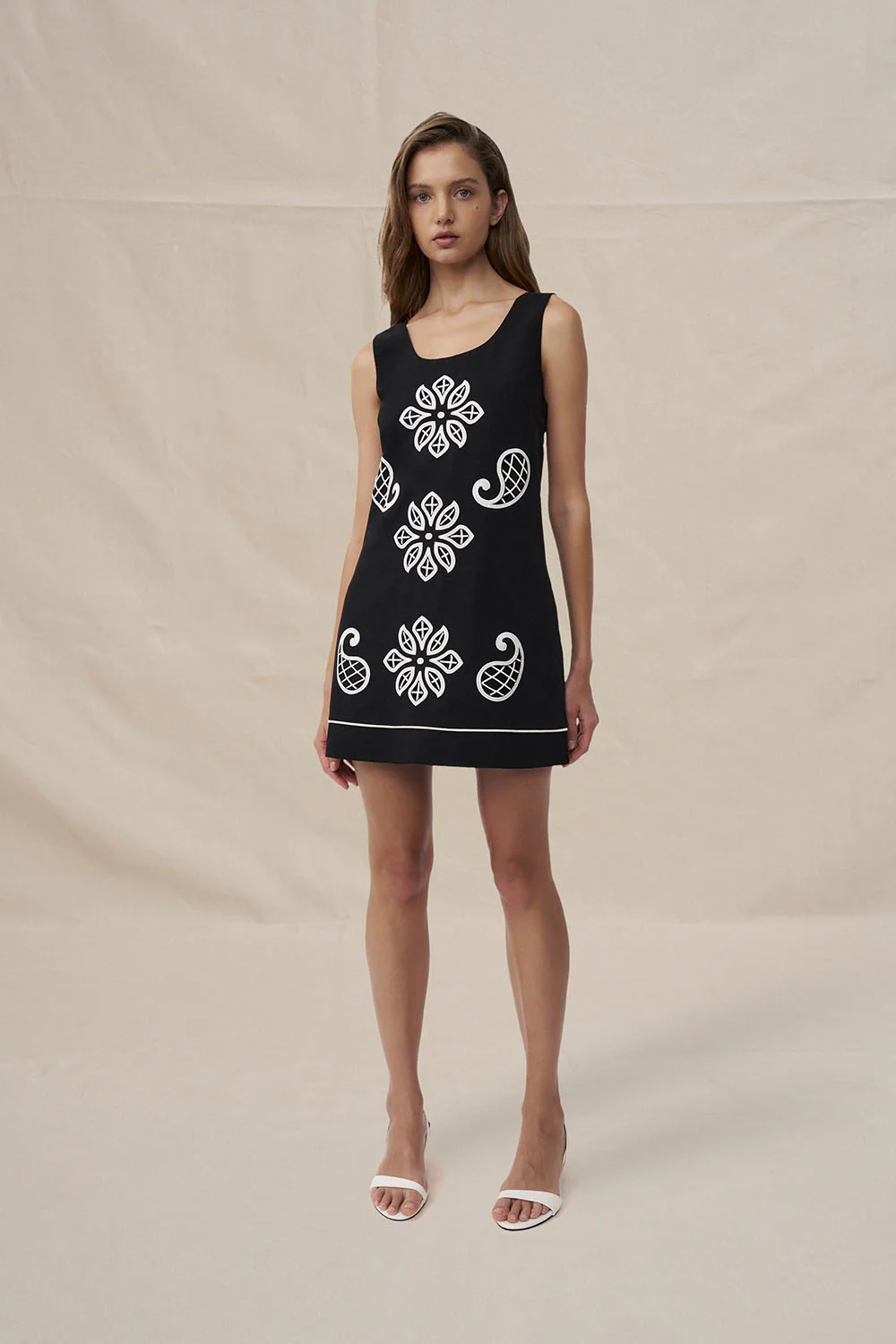 Alfresco Embroidery Mini Dress - Ivory Black