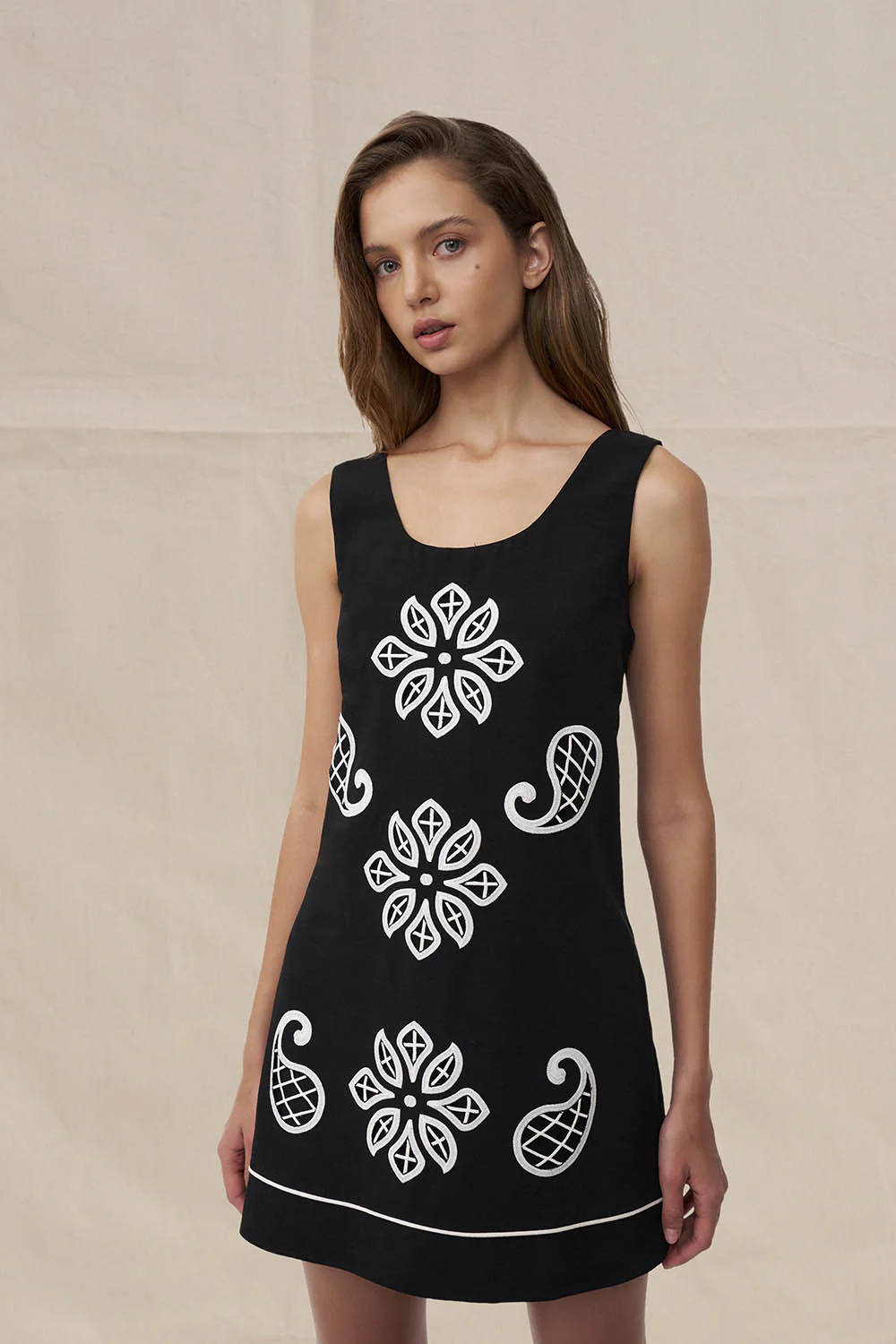 Alfresco Embroidery Mini Dress - Ivory Black - Image 2