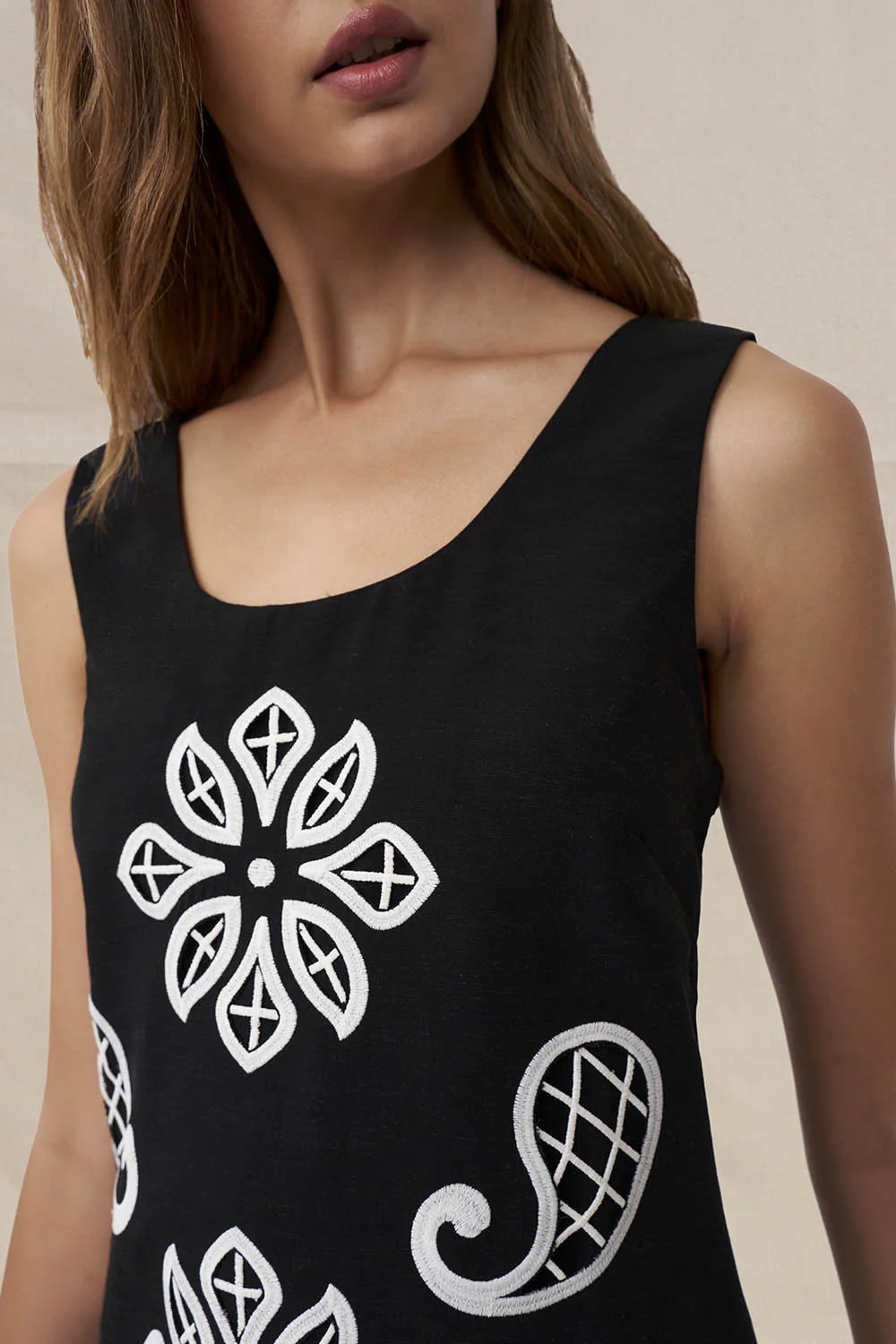 Alfresco Embroidery Mini Dress - Ivory Black - Image 4