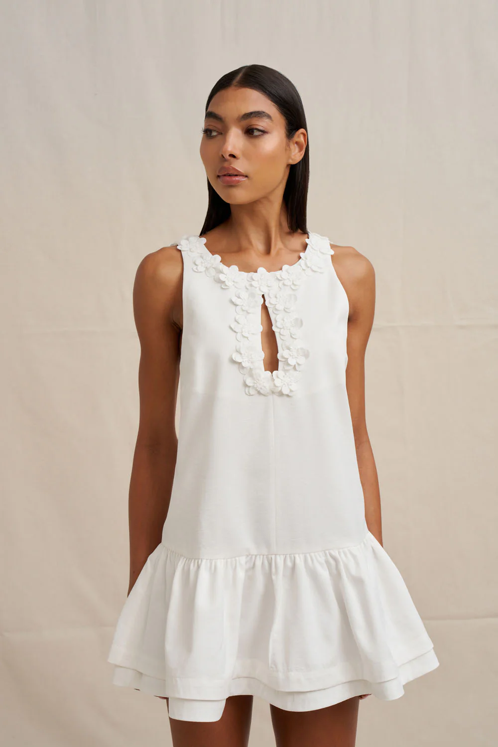 Alison Ruffle Mini Dress - Ivory - Image 4