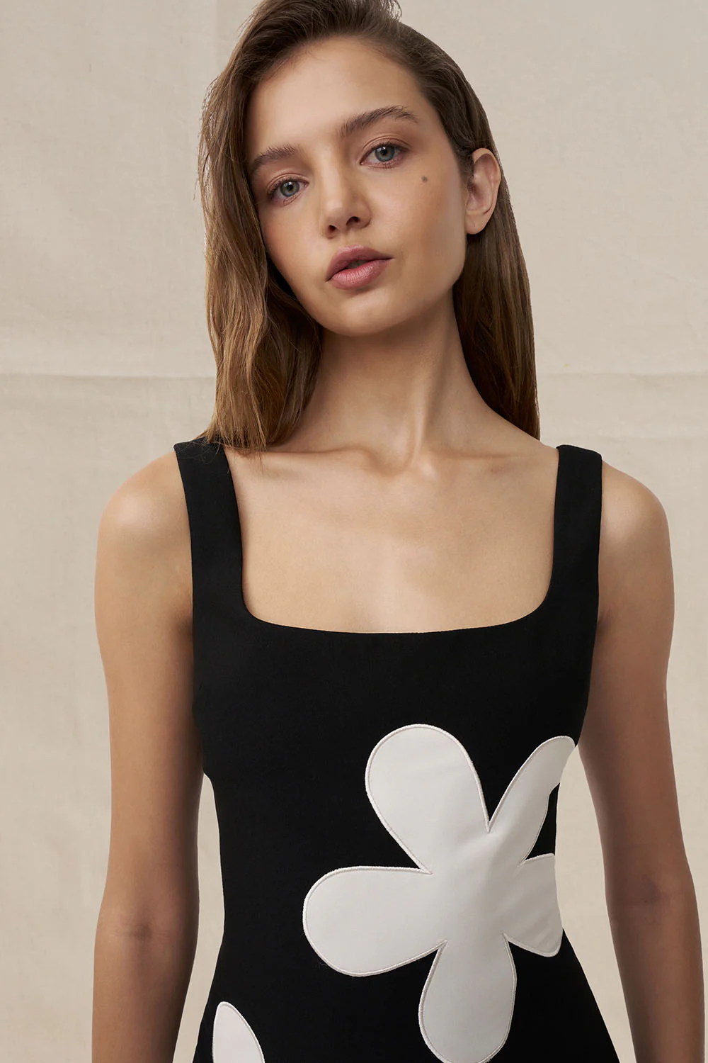 Anaya Flower Mini Dress - Black Ivory - Image 4