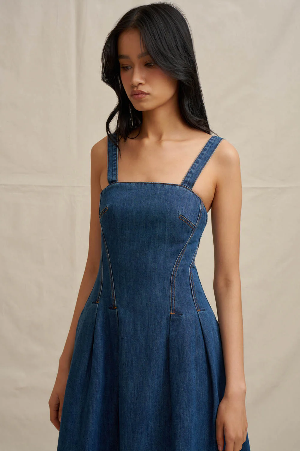 Astrid Denim Midi Dress - Dark Blue Denim - Image 4