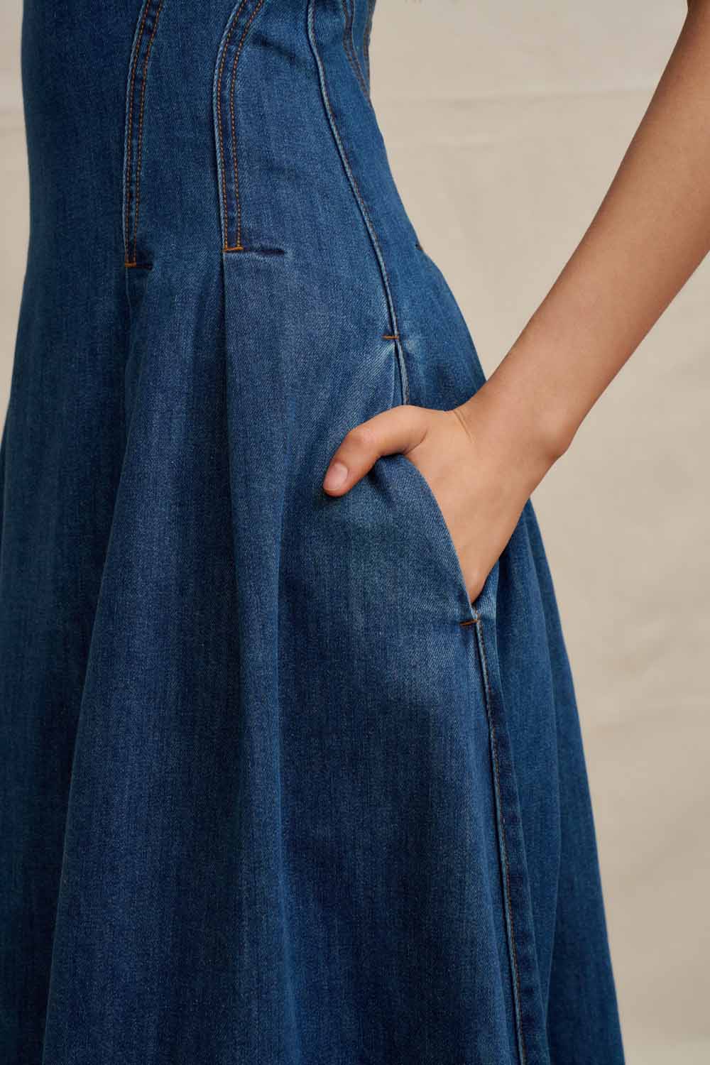 Astrid Denim Midi Dress - Dark Blue Denim - Image 5