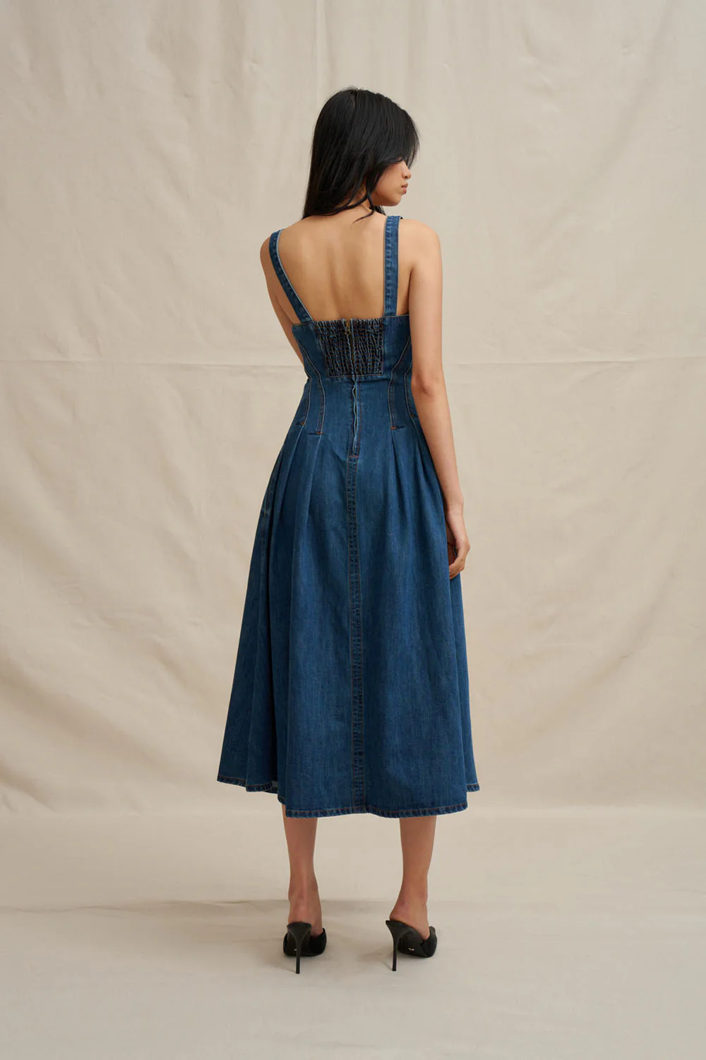 Astrid Denim Midi Dress - Dark Blue Denim - Image 6