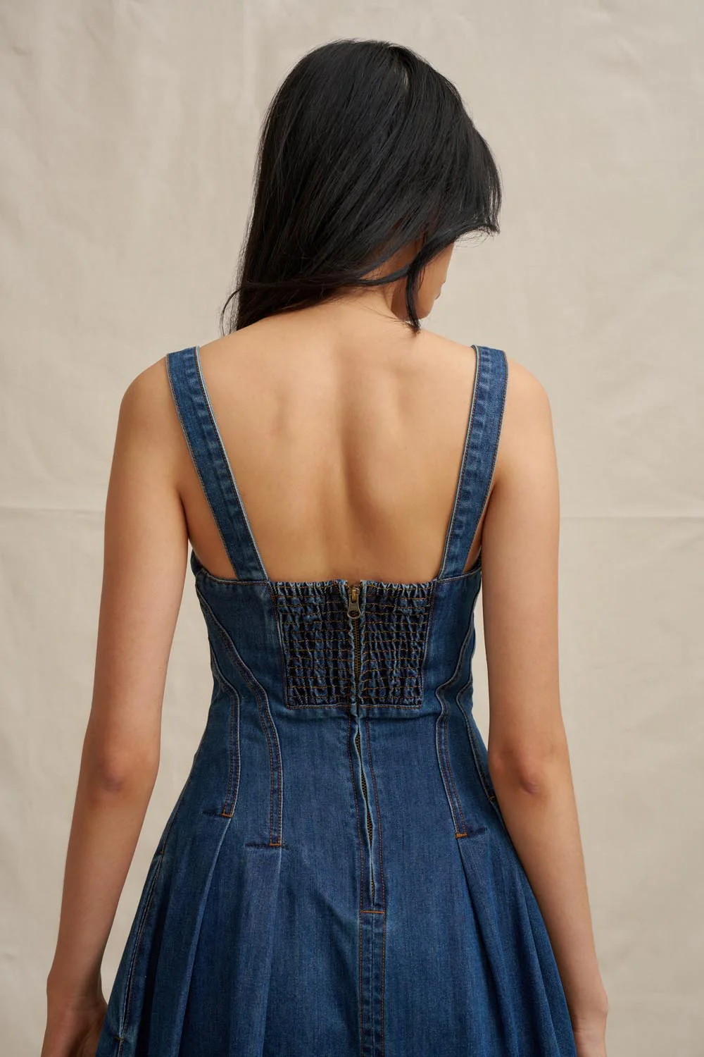Astrid Denim Midi Dress - Dark Blue Denim - Image 7
