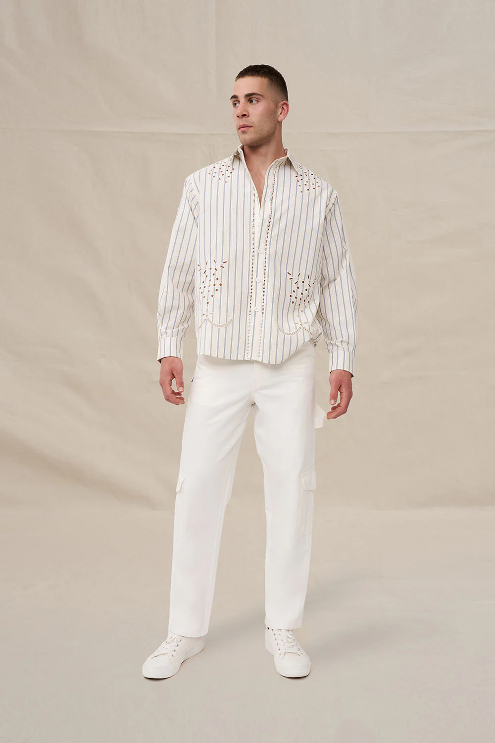 Atlas Broderie Shirt - Blue Crème