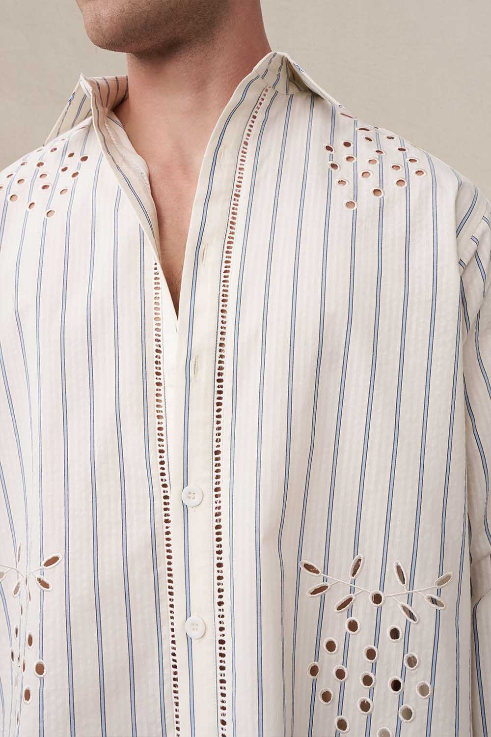 Atlas Broderie Shirt - Blue Crème - Image 2
