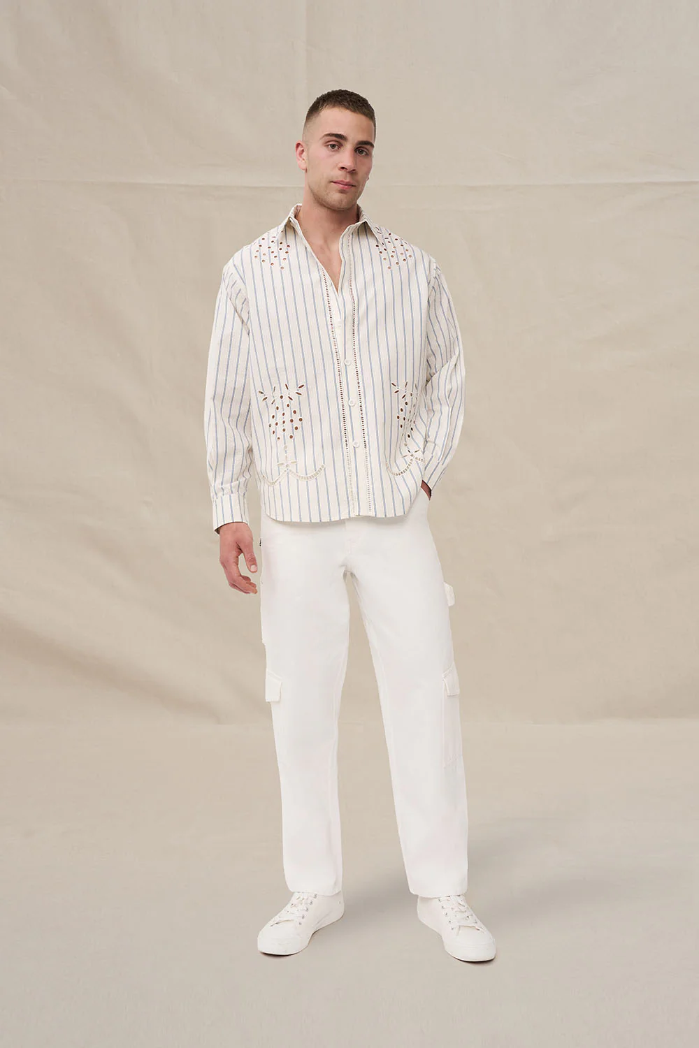 Atlas Broderie Shirt - Blue Crème - Image 3