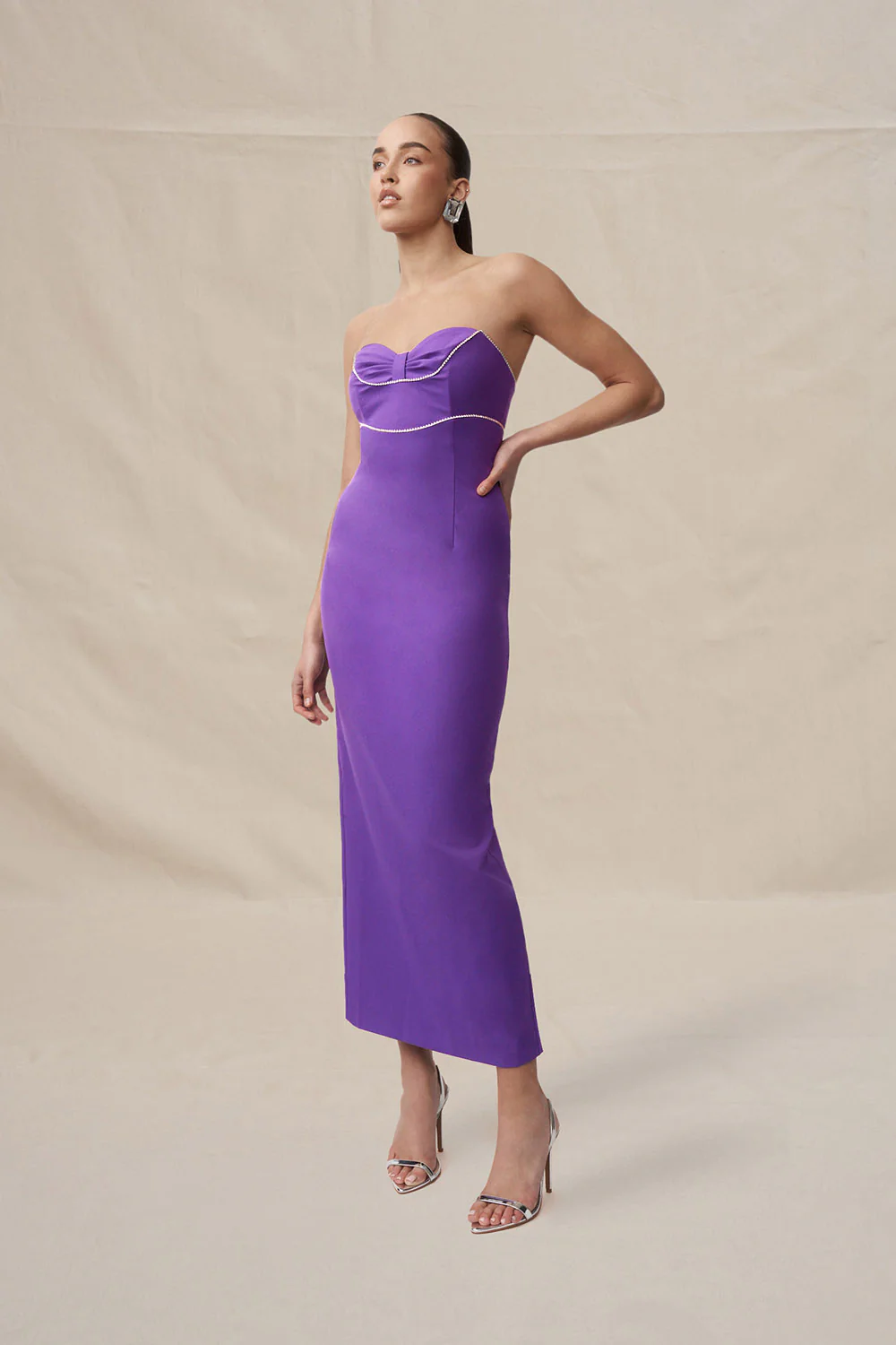 Audrey Twist Strapless Ankle Dress - Purple - Image 4