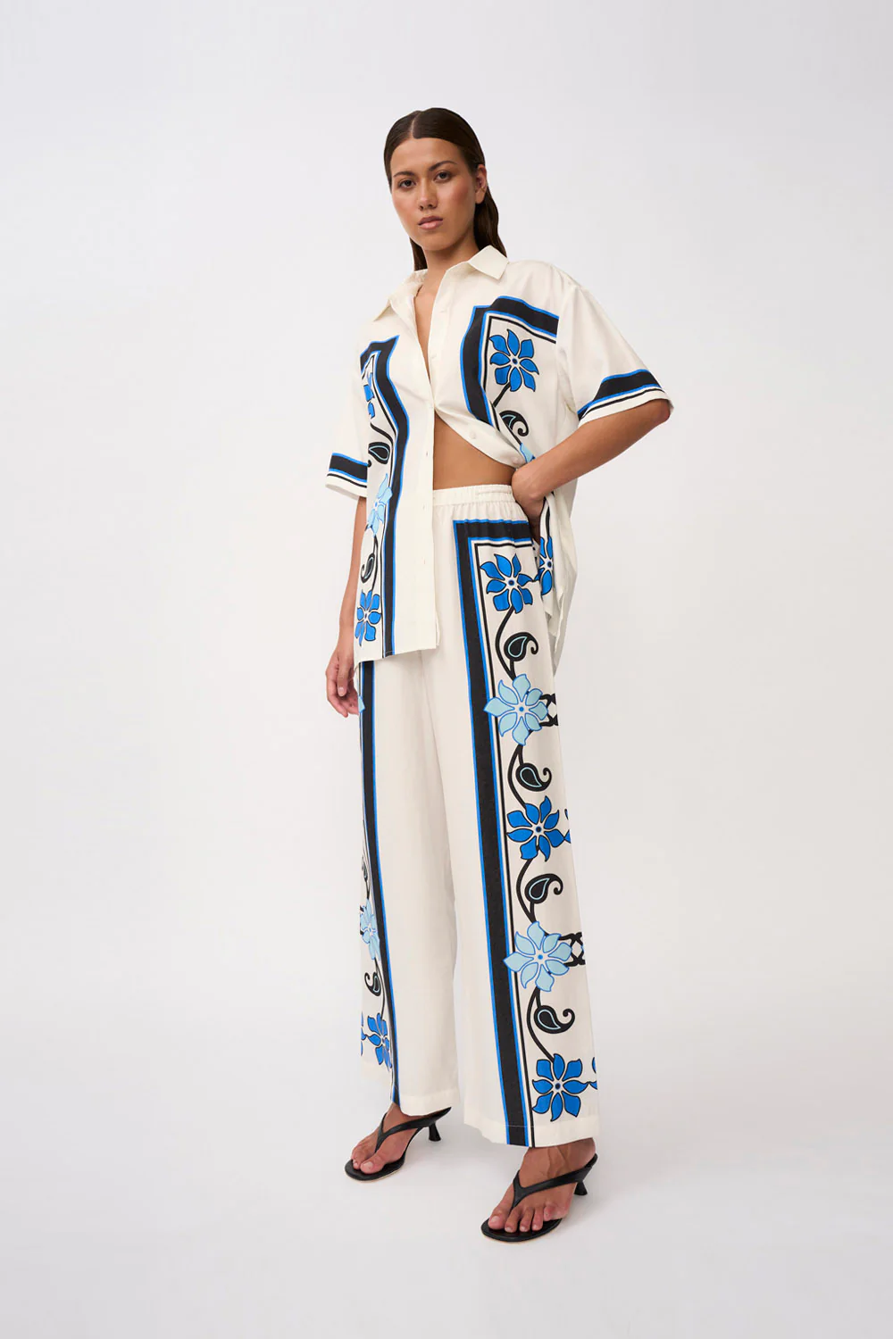 Azure Granada Flower Pant | Final Sale - Aqua Navy Ivory - Image 6