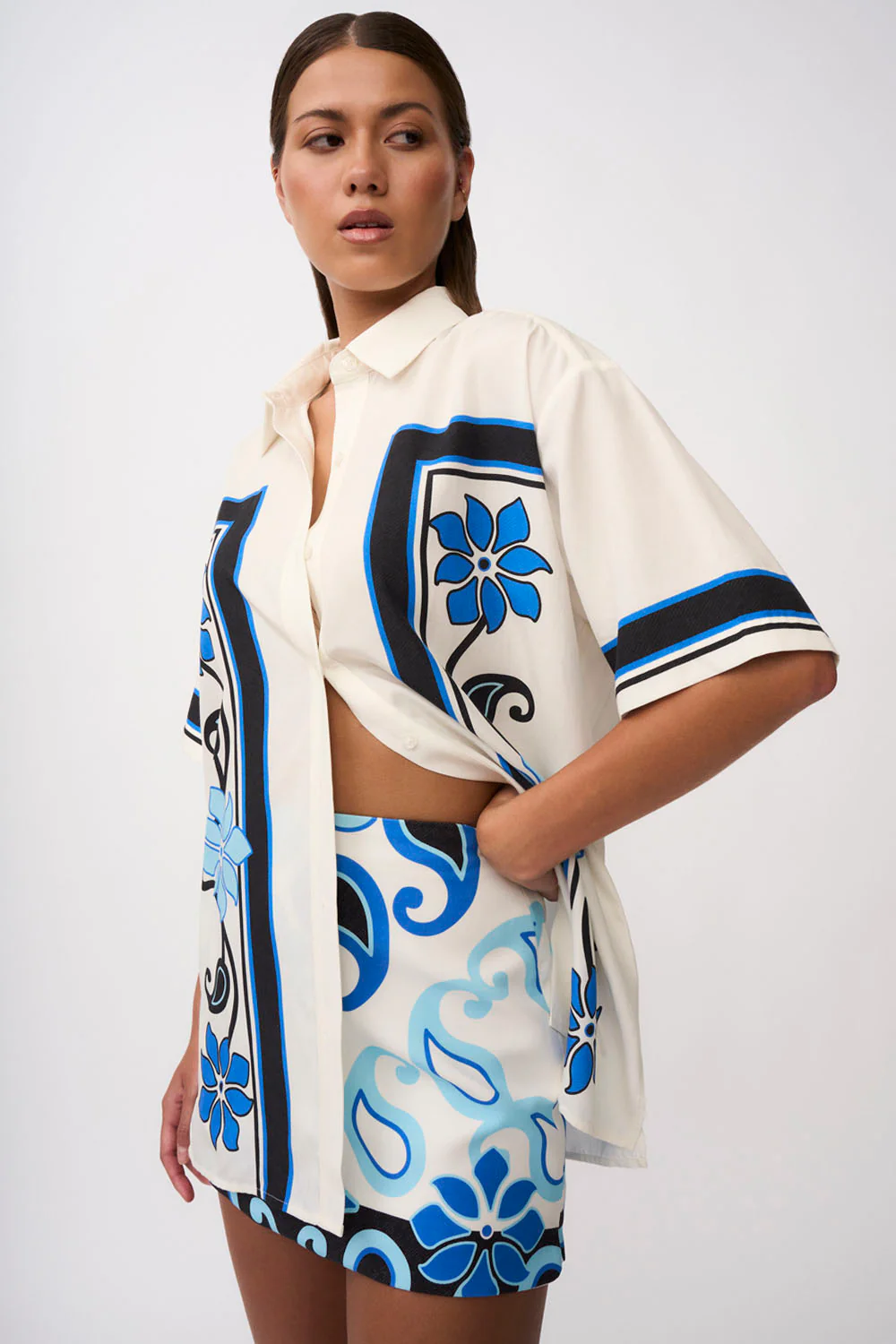 Azure Granada Flower Shirt | Final Sale - Aqua Navy Ivory - Image 6