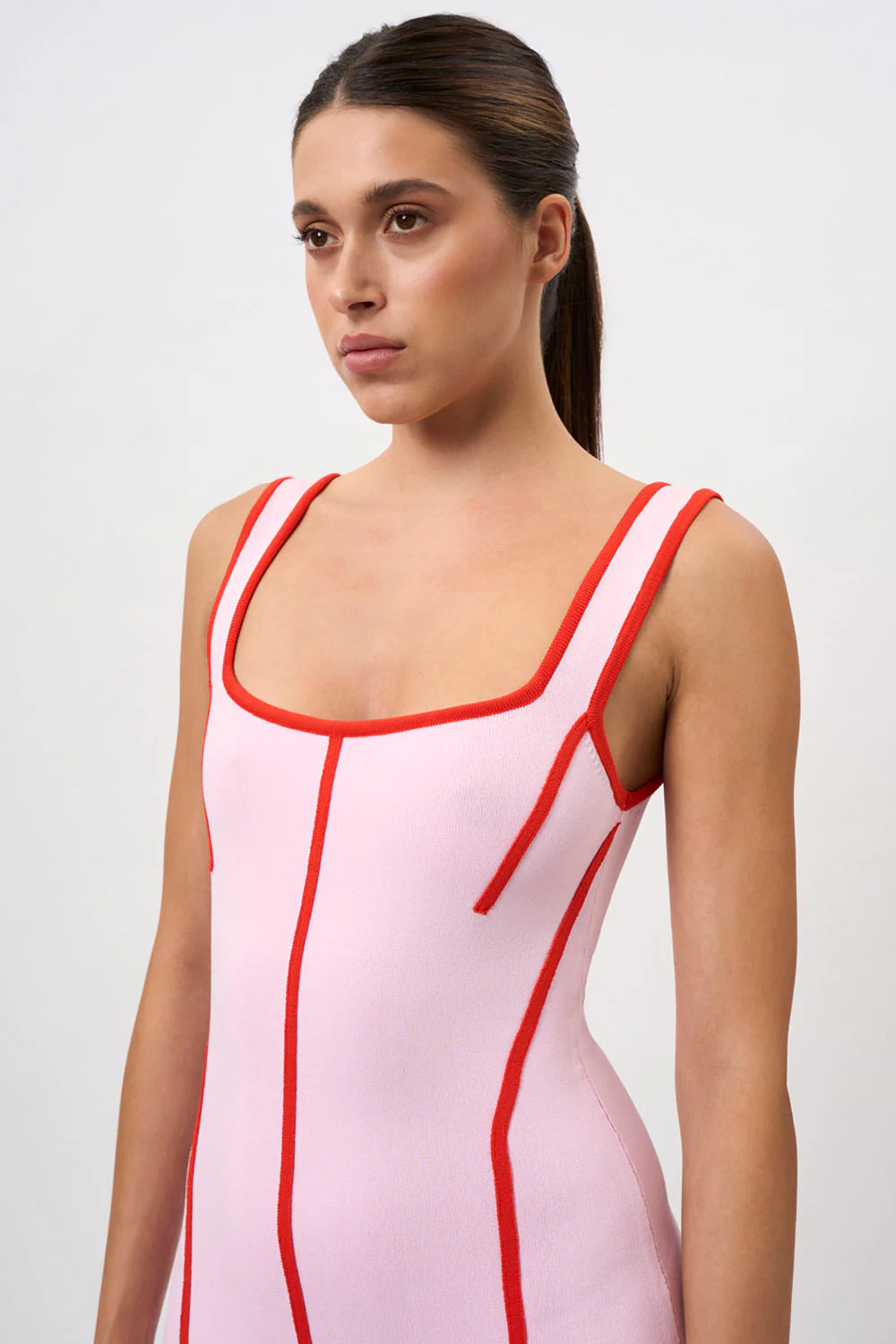 Belle Contrast Pipe Knit Dress | Final Sale - Pink Red - Image 4