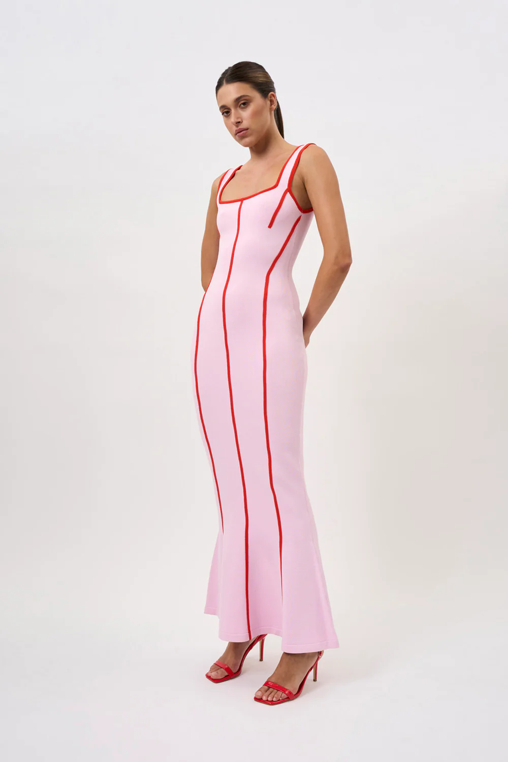 Belle Contrast Pipe Knit Dress | Final Sale - Pink Red - Image 5