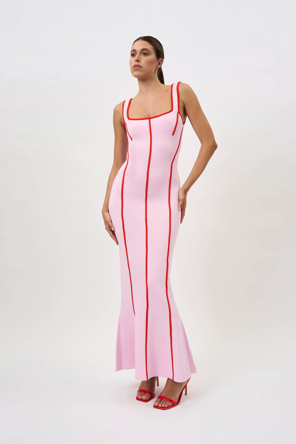 Belle Contrast Pipe Knit Dress | Final Sale - Pink Red - Image 6