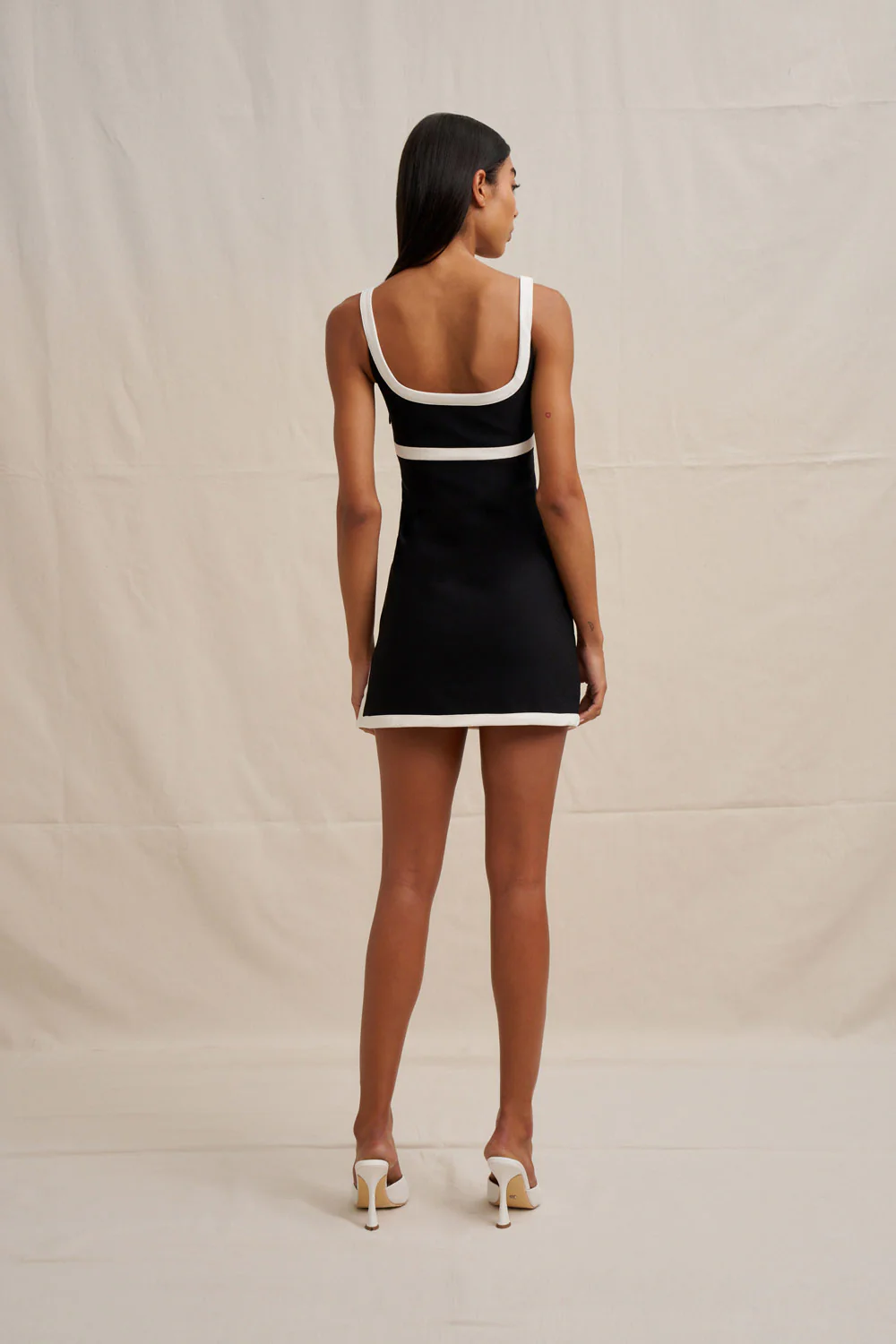 Calypso Splice Mini Dress - Ivory Black - Image 3