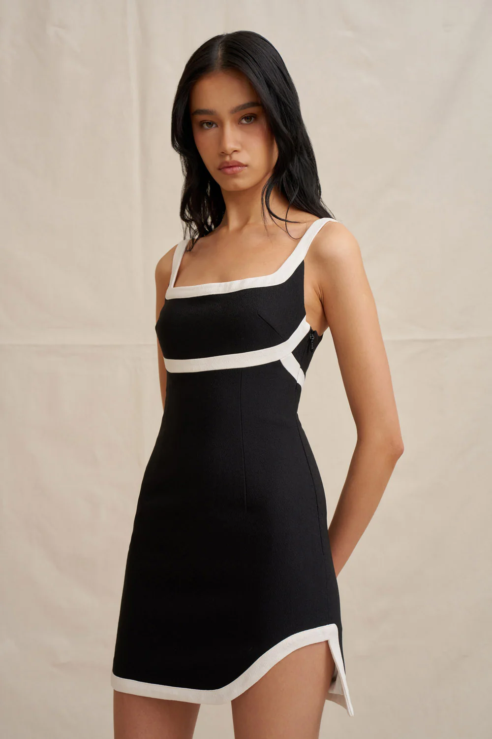 Calypso Splice Mini Dress - Ivory Black - Image 7