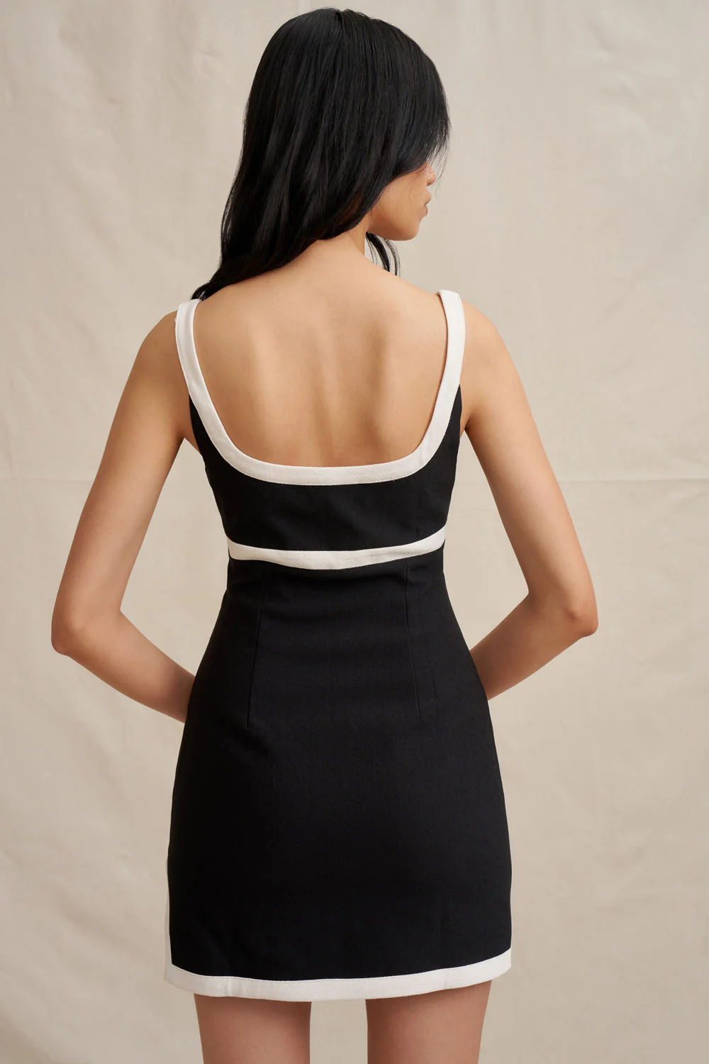 Calypso Splice Mini Dress - Ivory Black - Image 9