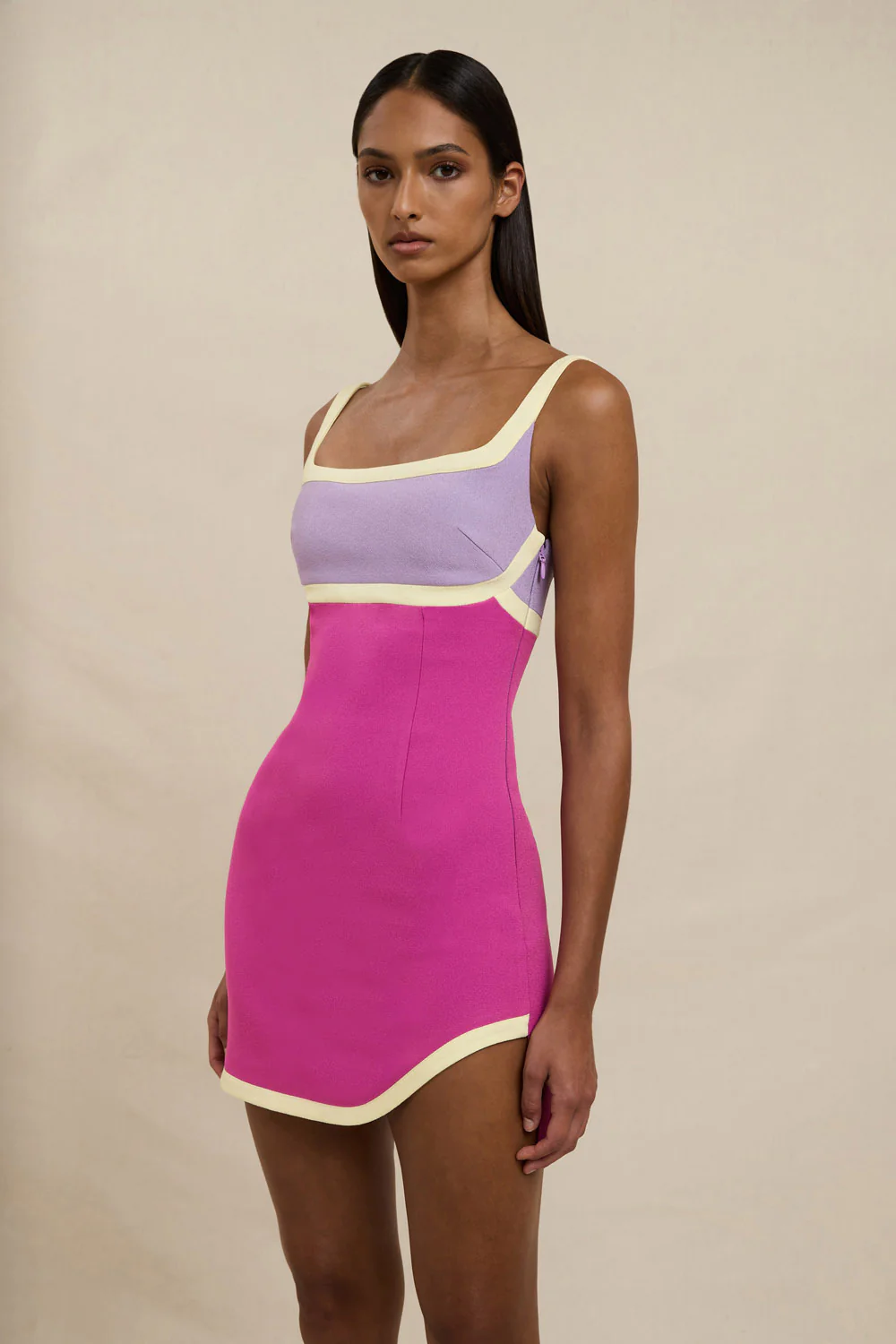 Calypso Splice Mini Dress - Lilac Yellow Pink - Image 2