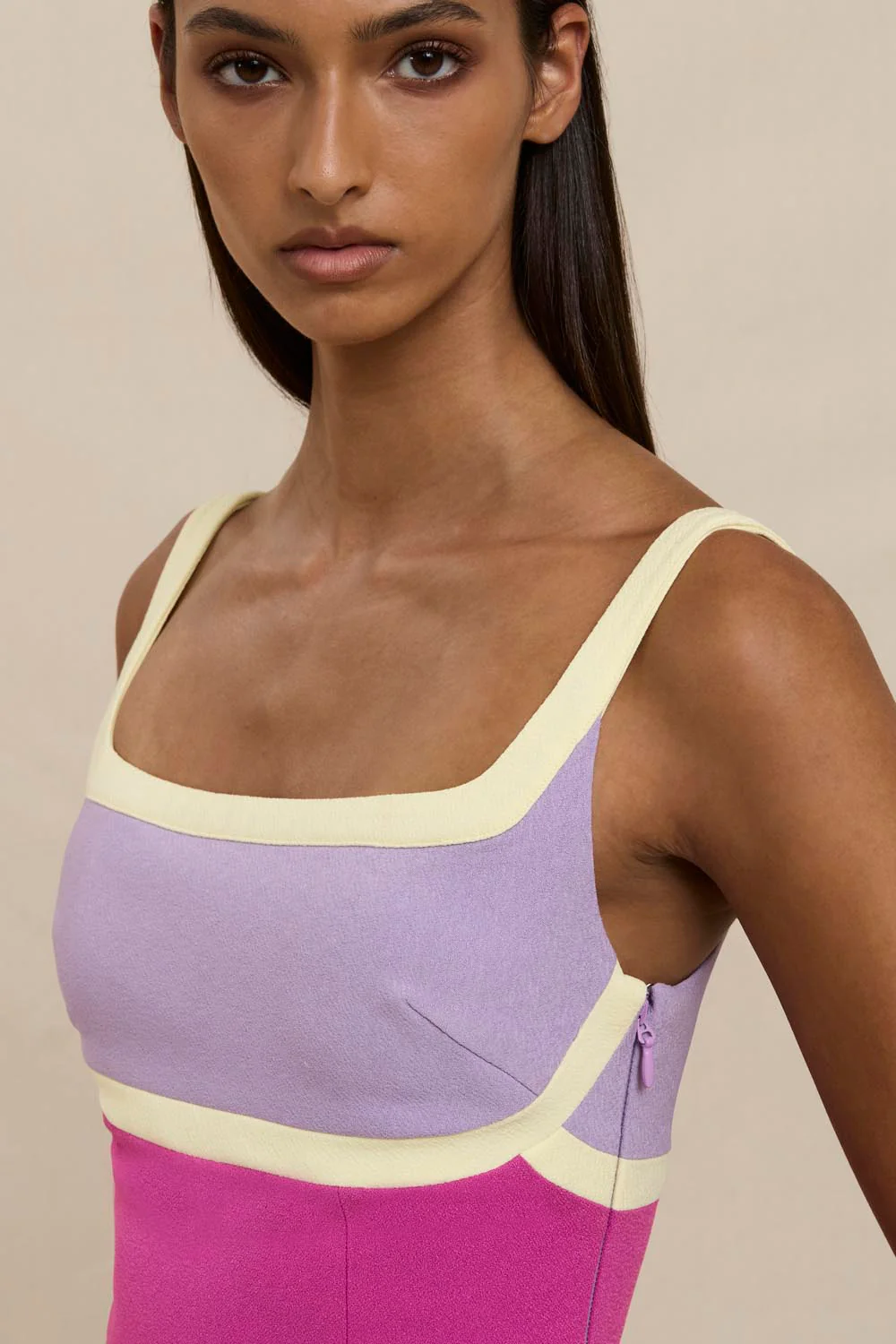 Calypso Splice Mini Dress - Lilac Yellow Pink - Image 5