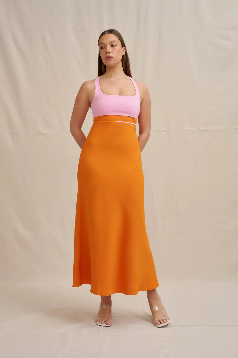 Christine Bias Midi Dress - Pink Orange - Image 2