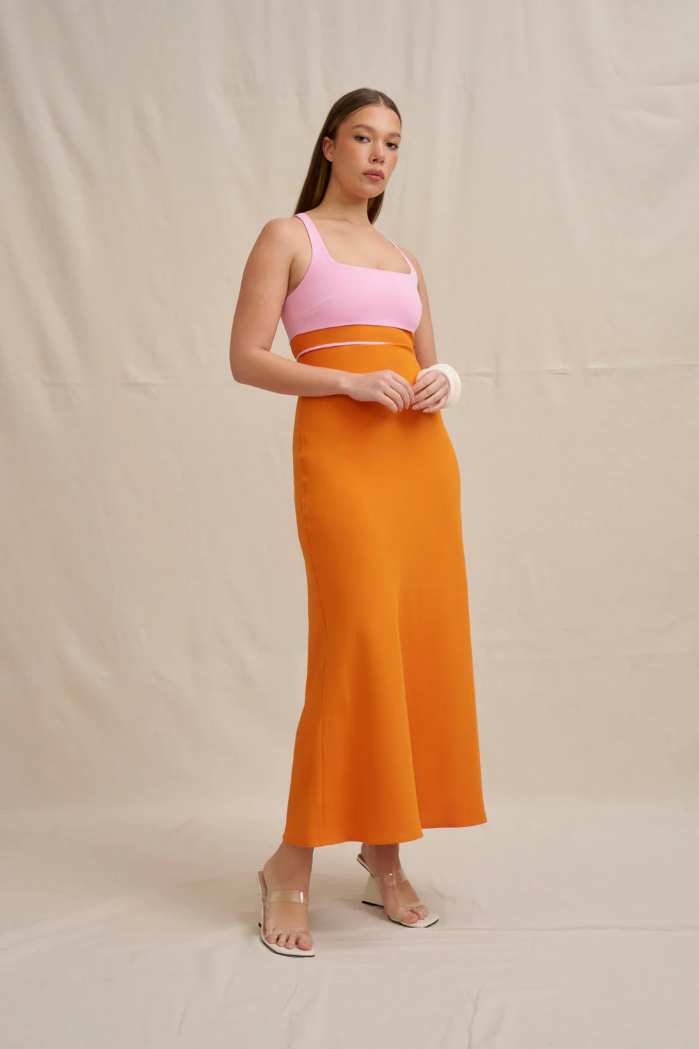 Christine Bias Midi Dress - Pink Orange - Image 4