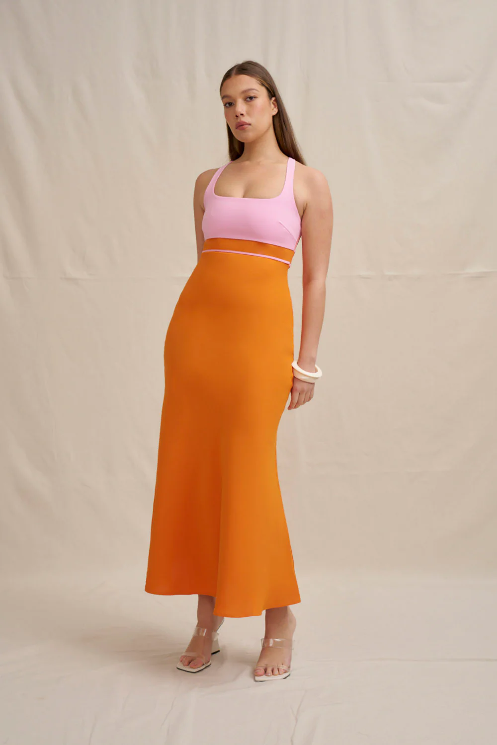 Christine Bias Midi Dress - Pink Orange - Image 5