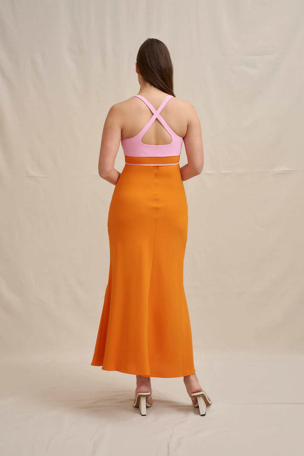 Christine Bias Midi Dress - Pink Orange - Image 6