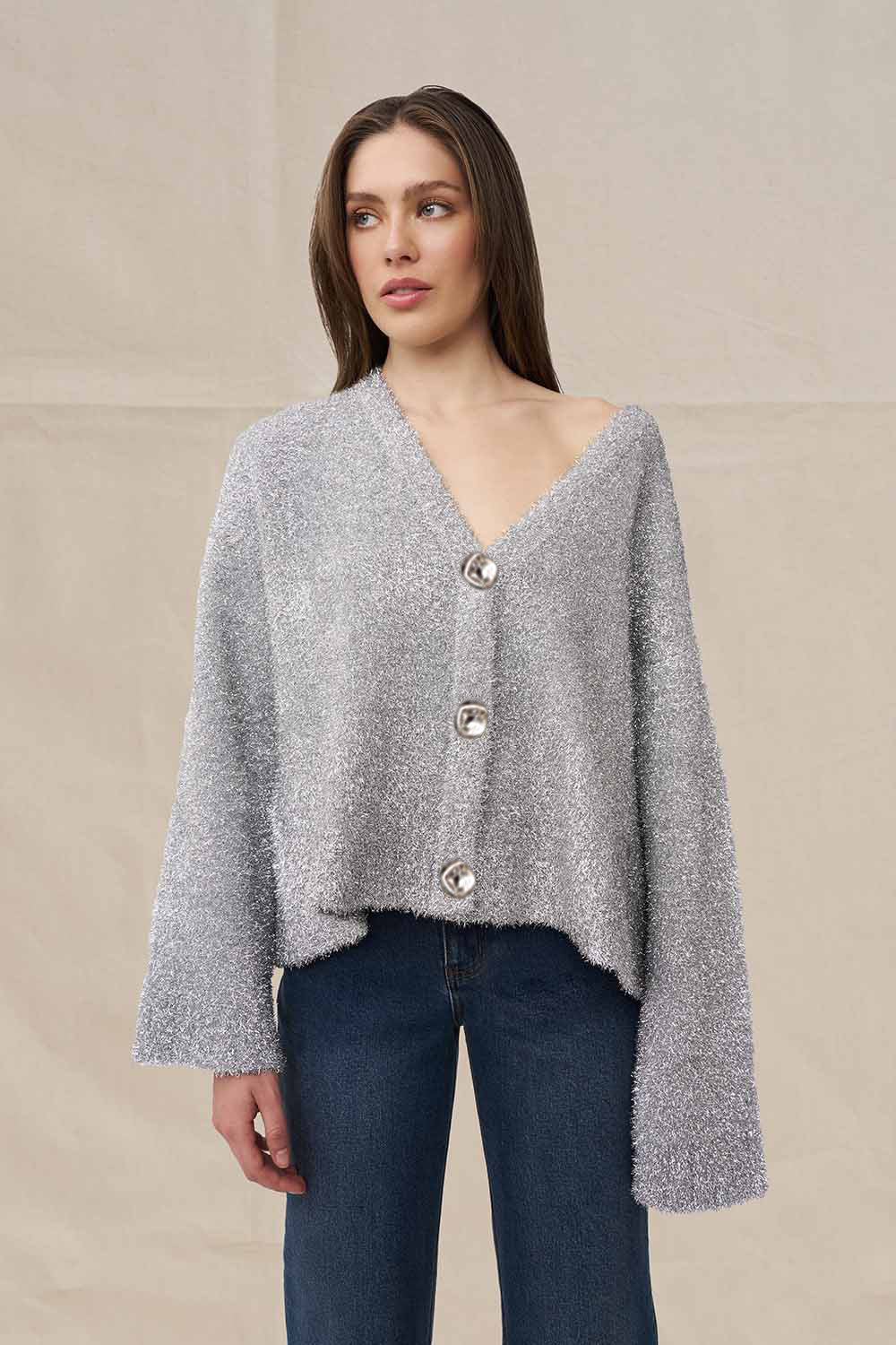 Chrome Knit Oversized Cardi - Silver - Image 2