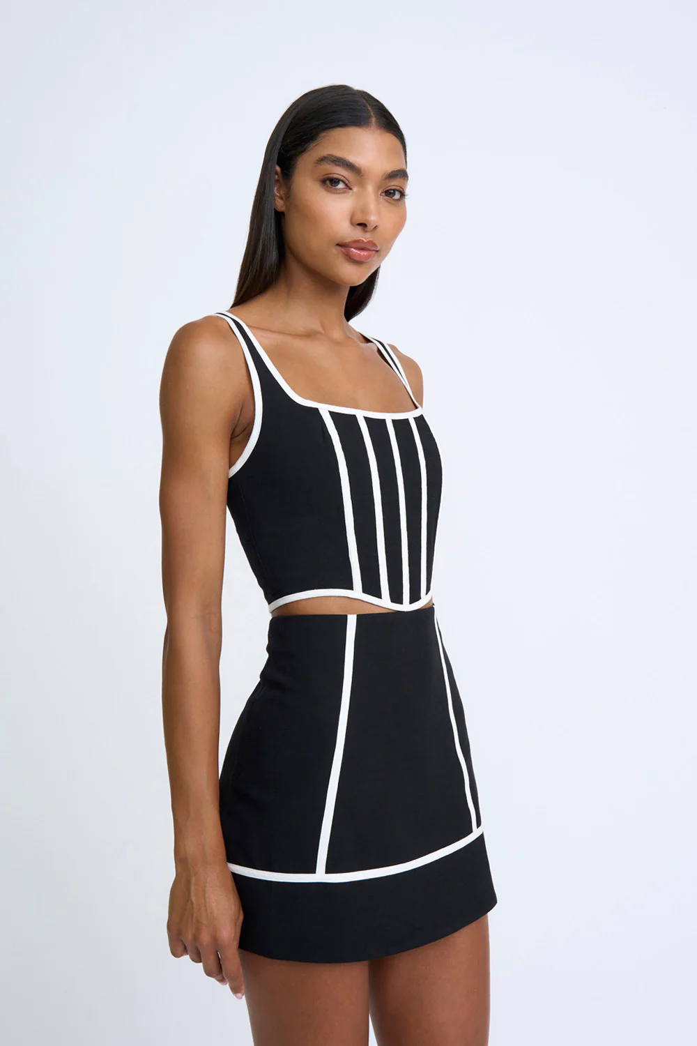 Contrast Pipe Mini Skirt | Final Sale - Black Ivory - Image 5