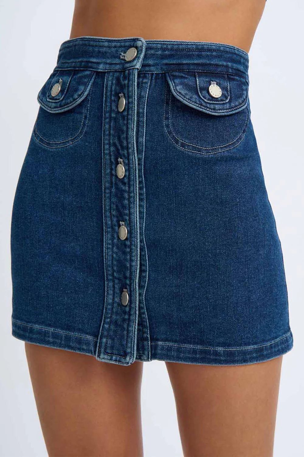 Daze Denim Pipe Mini Skirt | Final Sale- Indigo - Image 2