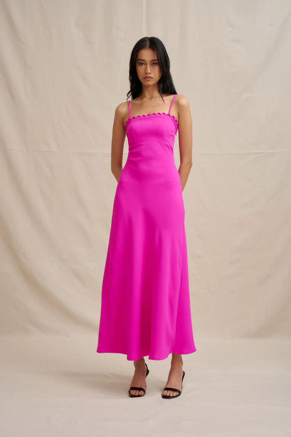 Denise Bias Midi Dress - Fuchsia Pink