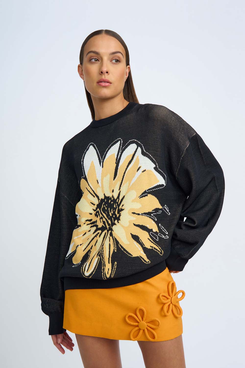 Digital Daisy Knit Sweater | Final Sale - Black Orange - Image 2