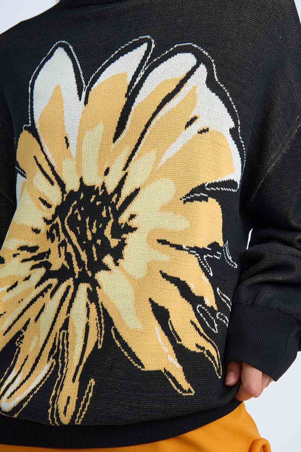 Digital Daisy Knit Sweater | Final Sale - Black Orange - Image 4