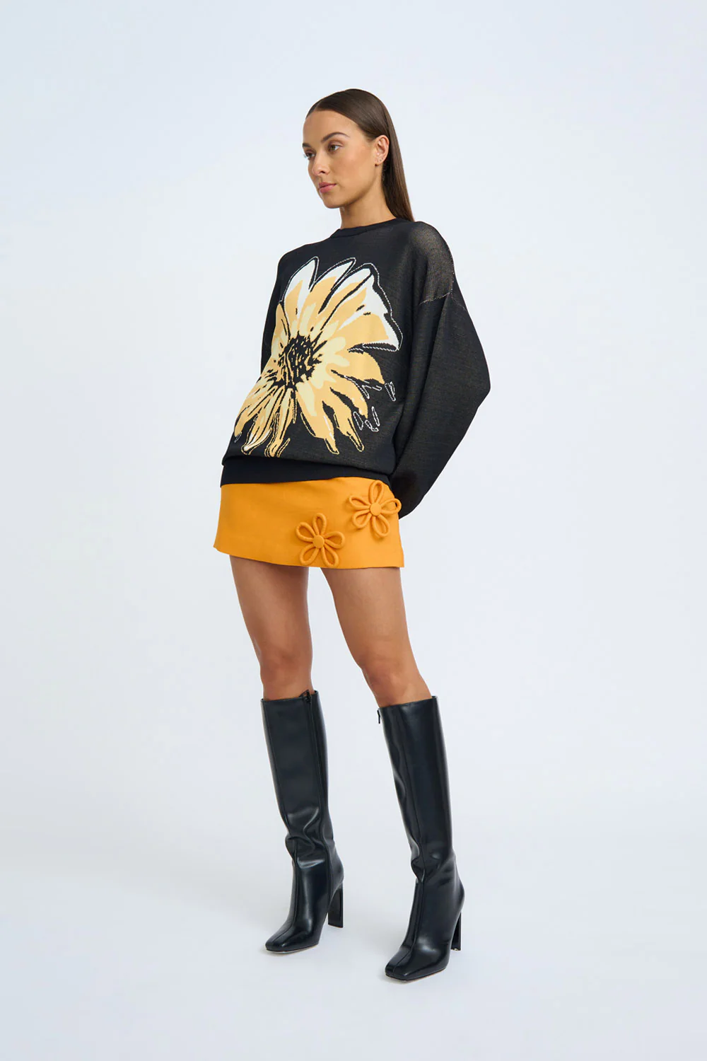 Digital Daisy Knit Sweater | Final Sale - Black Orange - Image 5