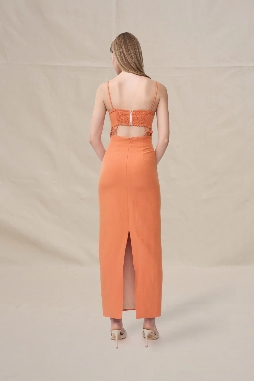 Fiamma Linen Loop Ankle Dress - Orange - Image 5