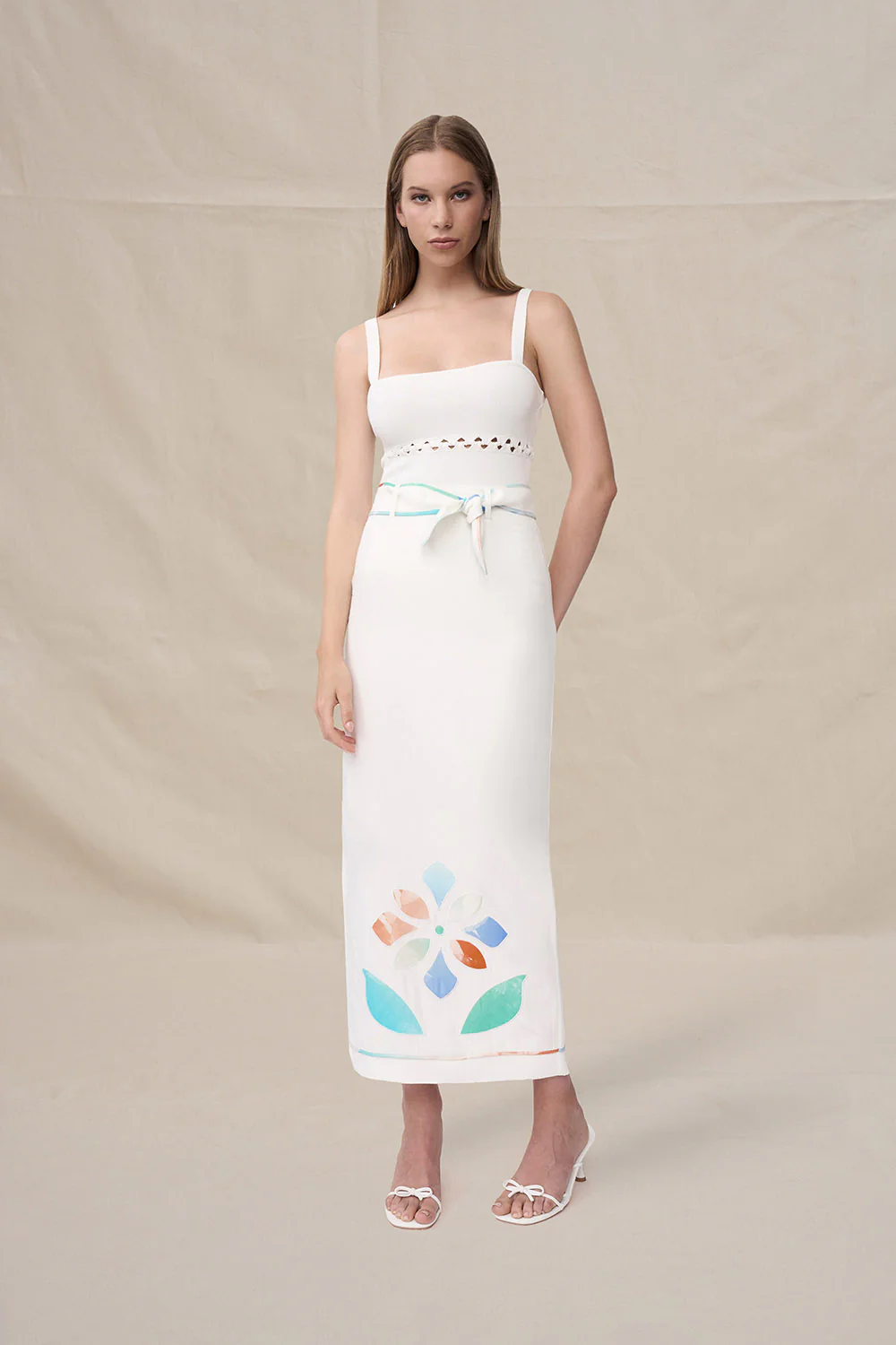 Fiori Applique Ankle Skirt - Ivory Multicolour