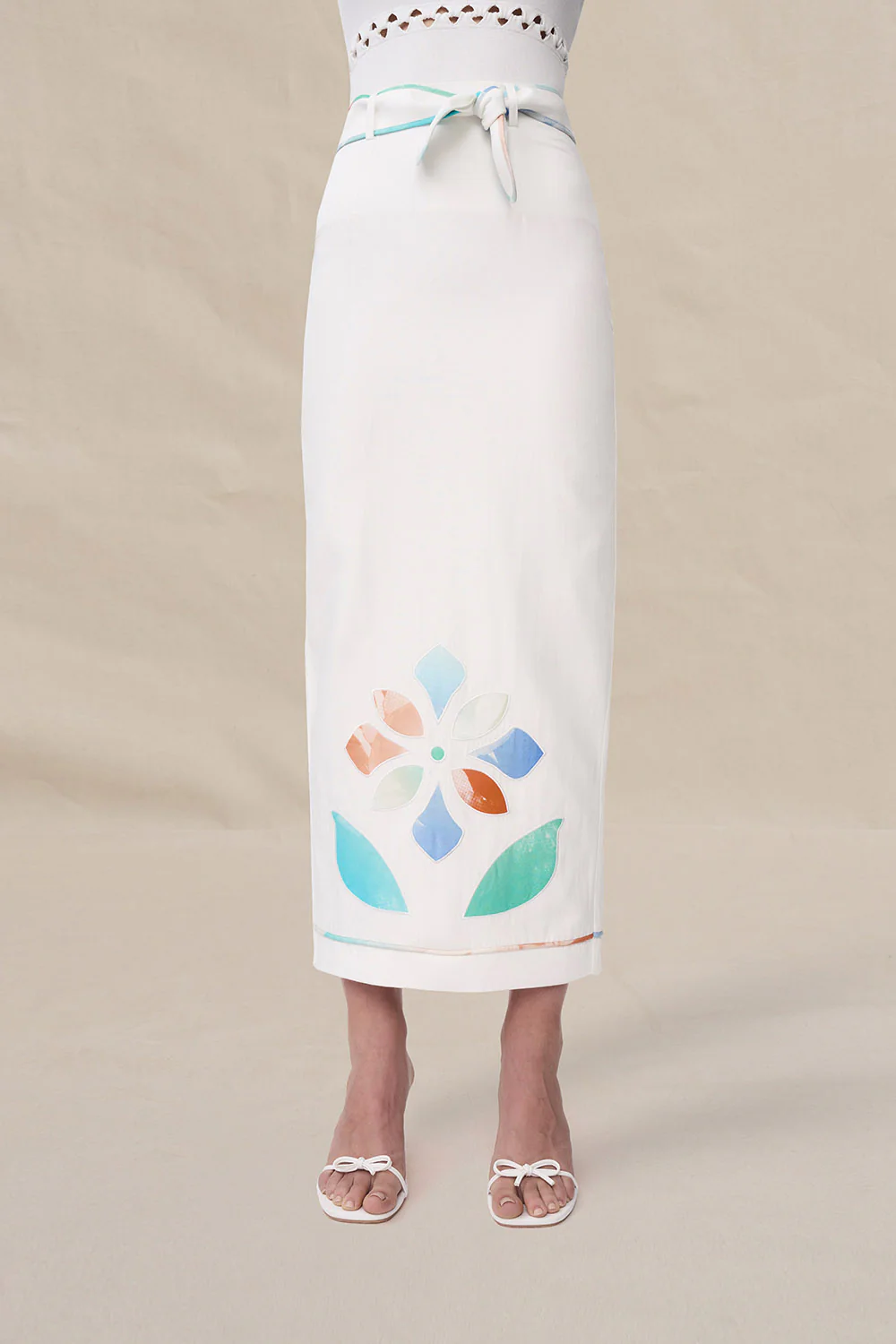 Fiori Applique Ankle Skirt - Ivory Multicolour - Image 2