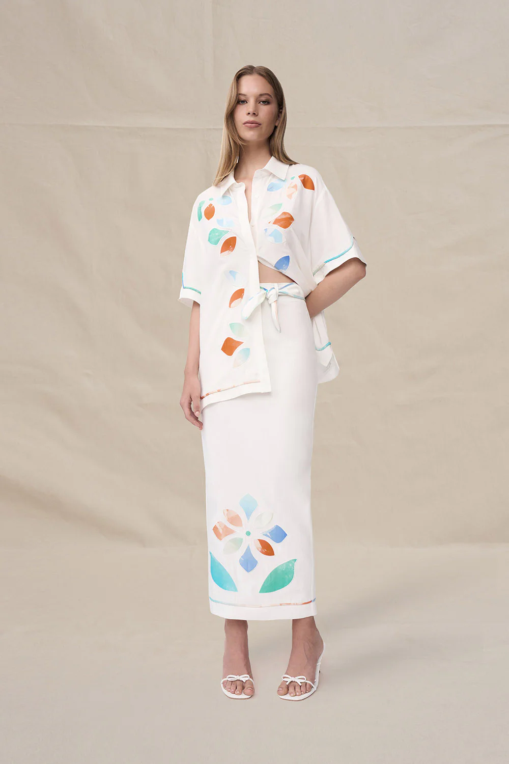 Fiori Applique Ankle Skirt - Ivory Multicolour - Image 4
