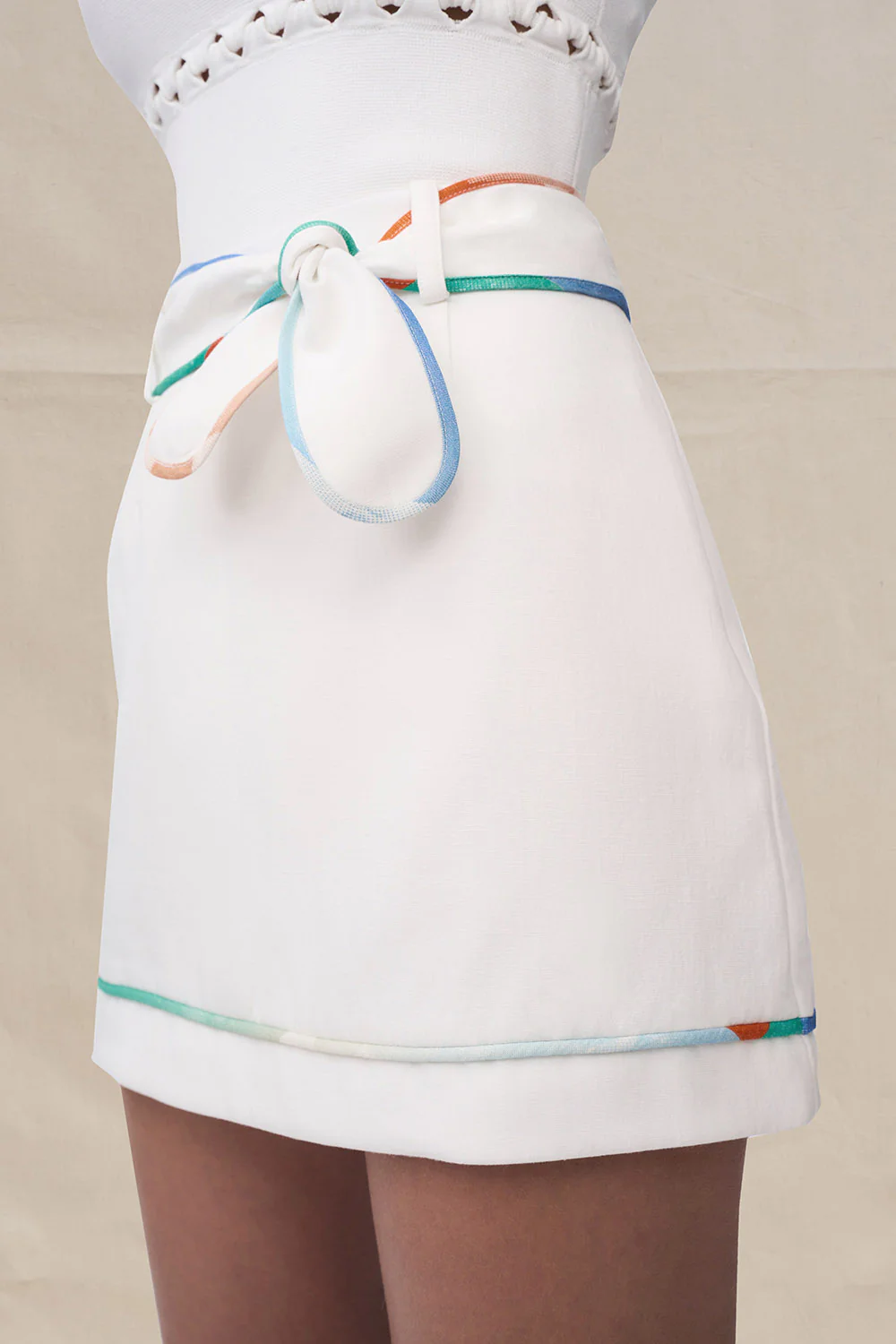 Fiori Piped Trim Mini Skirt - Ivory Multicolour - Image 2