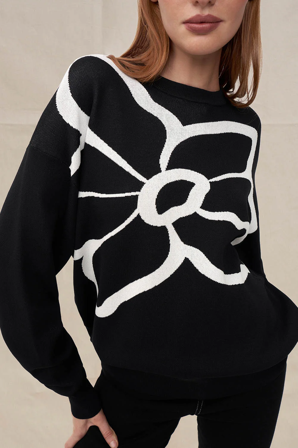 Flower Knit Sweater - Ivory Black - Image 2