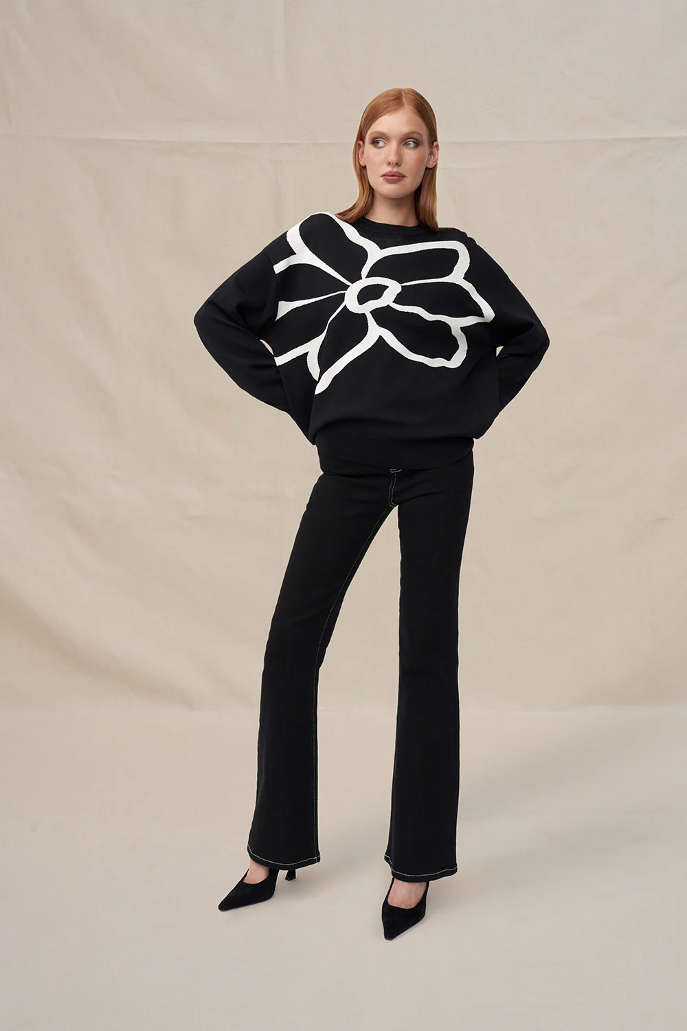 Flower Knit Sweater - Ivory Black - Image 3