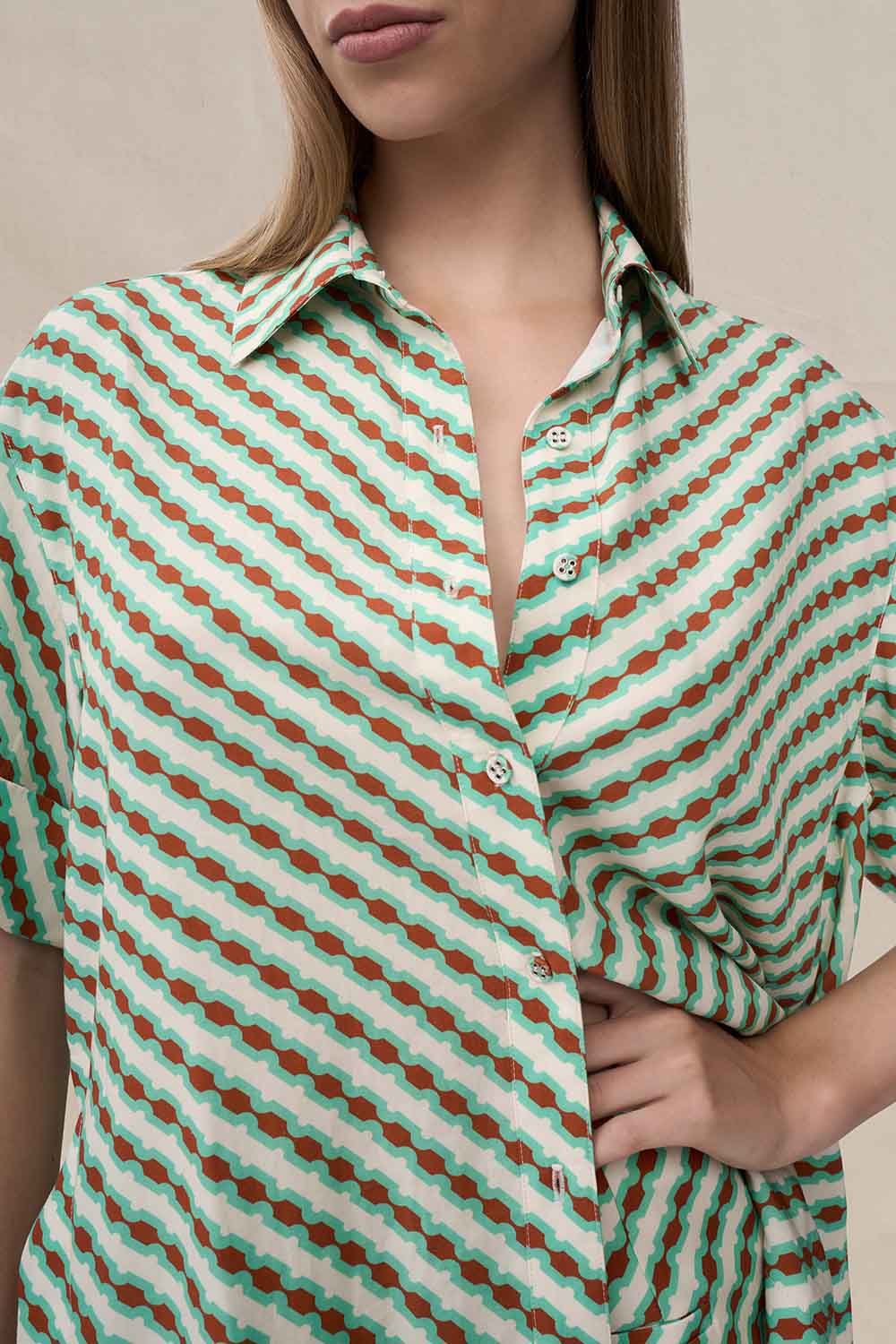 Geo Stripe Shirt - Brown Green - Image 3