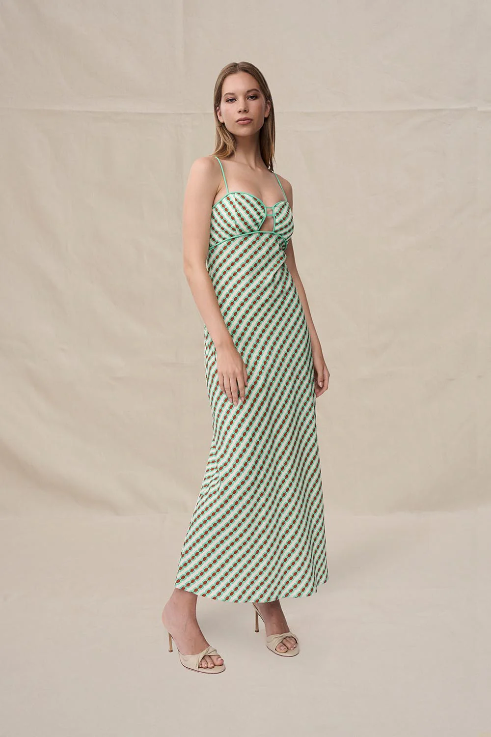 Gianna Geo Bias Ankle Dress - Brown Green - Image 3