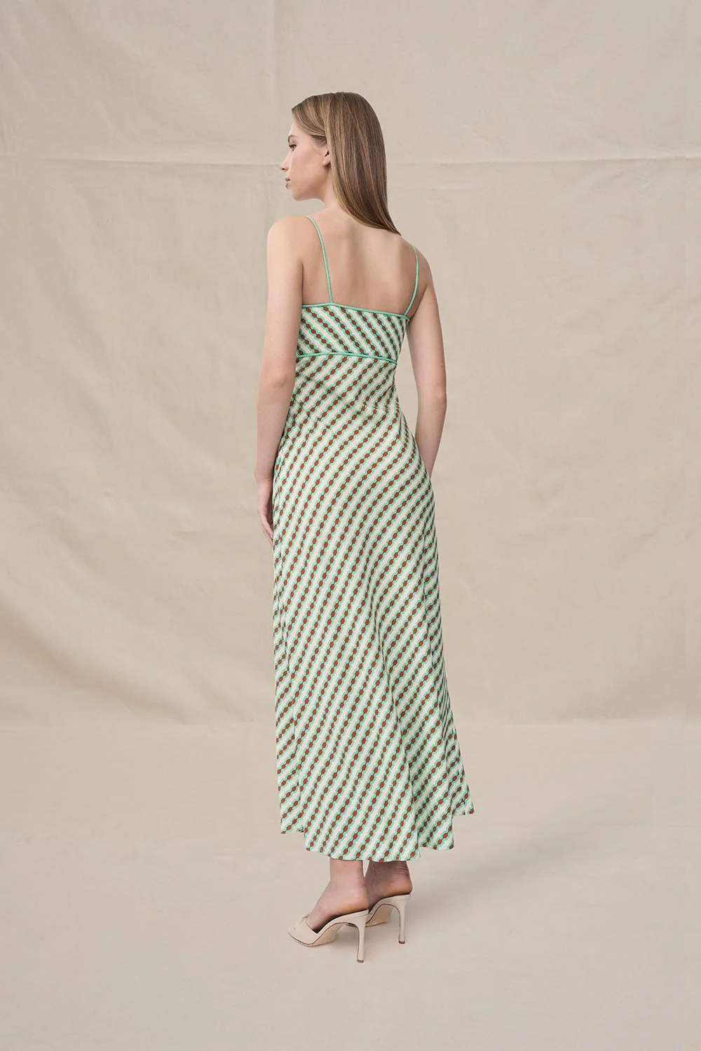 Gianna Geo Bias Ankle Dress - Brown Green - Image 5