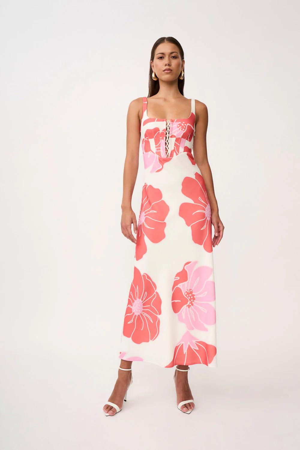 Heidi Lace Up Bias Dress | Final Sale - Pink Red Ivory - Image 5
