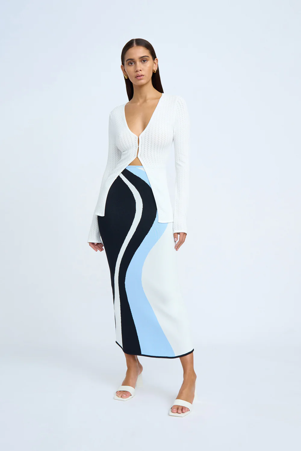 Kira Curve Knit Skirt | Final Sale - Black Blue Ivory - Image 4