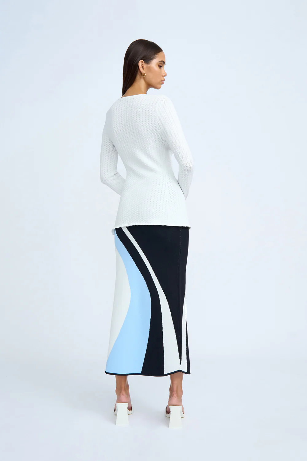 Kira Curve Knit Skirt | Final Sale - Black Blue Ivory - Image 5