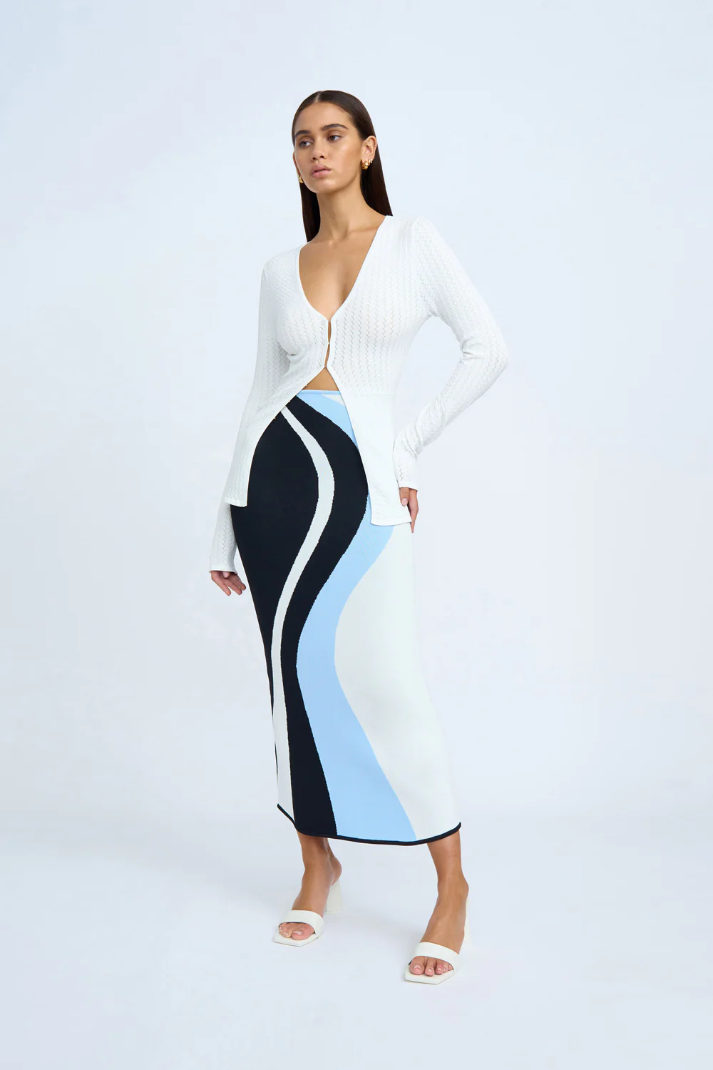 Kira Curve Knit Skirt | Final Sale - Black Blue Ivory - Image 7
